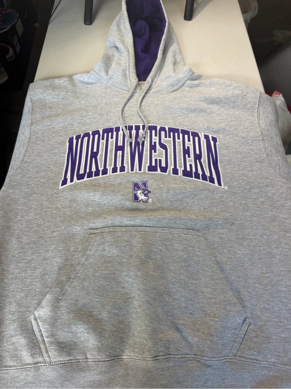 J. America Gray Hoodie with Purple Northwestern Lettering